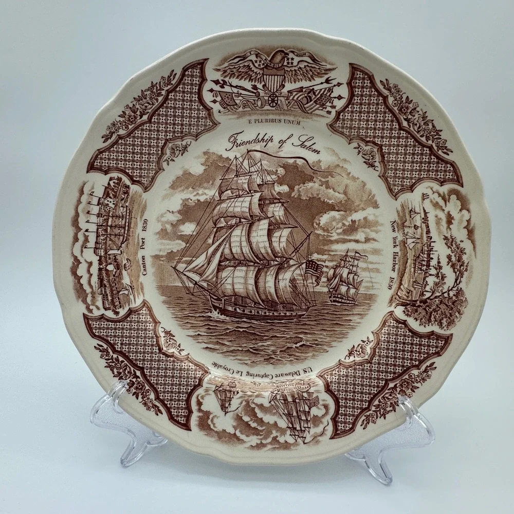 Alfred Meakin Fair Winds Friendship of Salem Brown Transferware Plate 10 inch